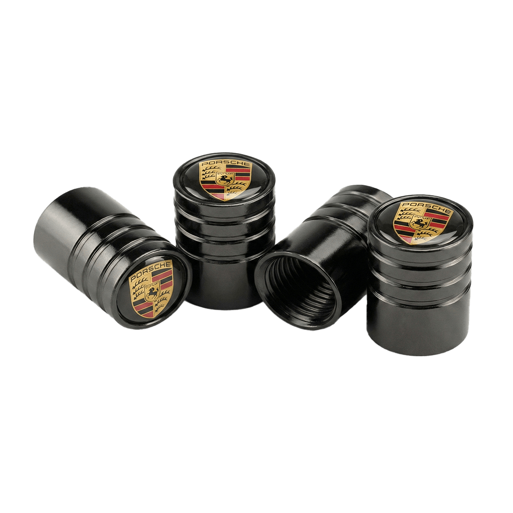 4 stk. Standard Porsche Logo Ventilhætter i Sort Aluminium
