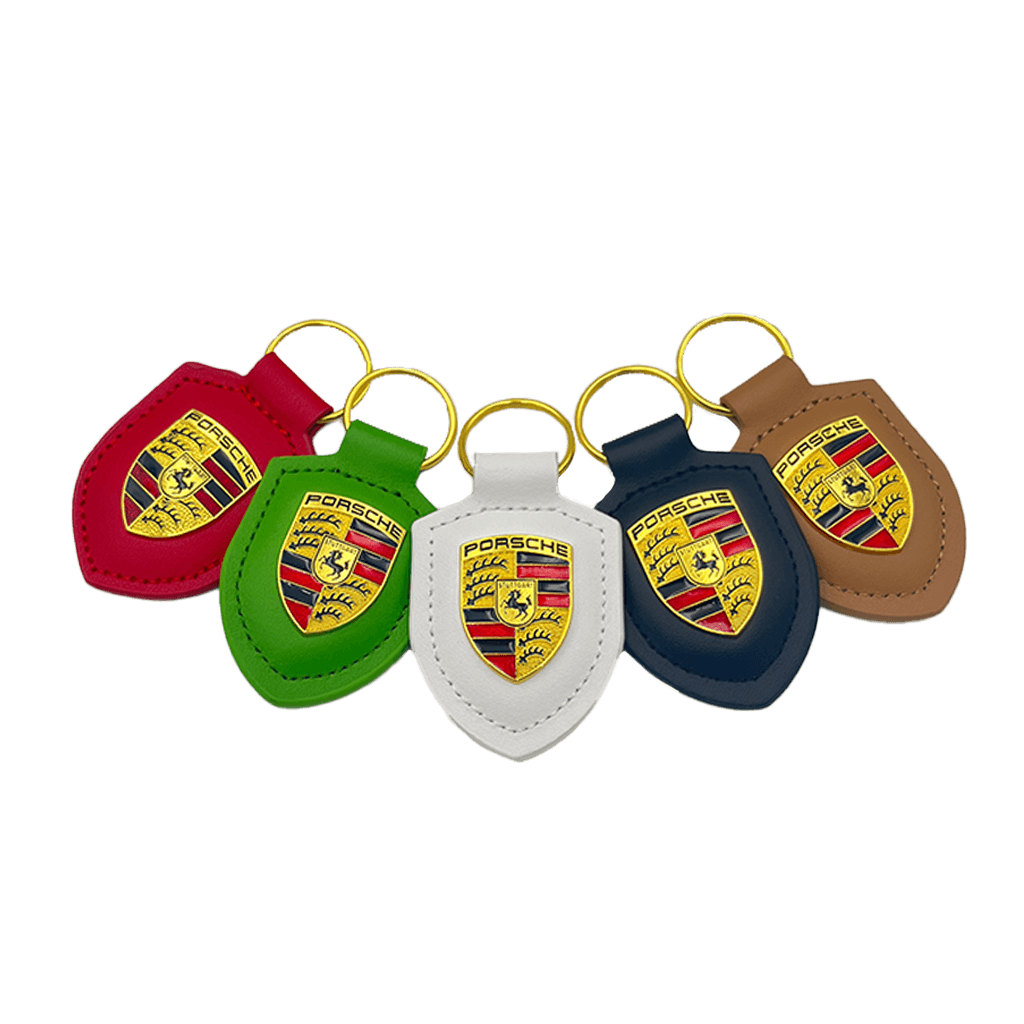 Porsche Keyring in Red Leather with Gold Logo