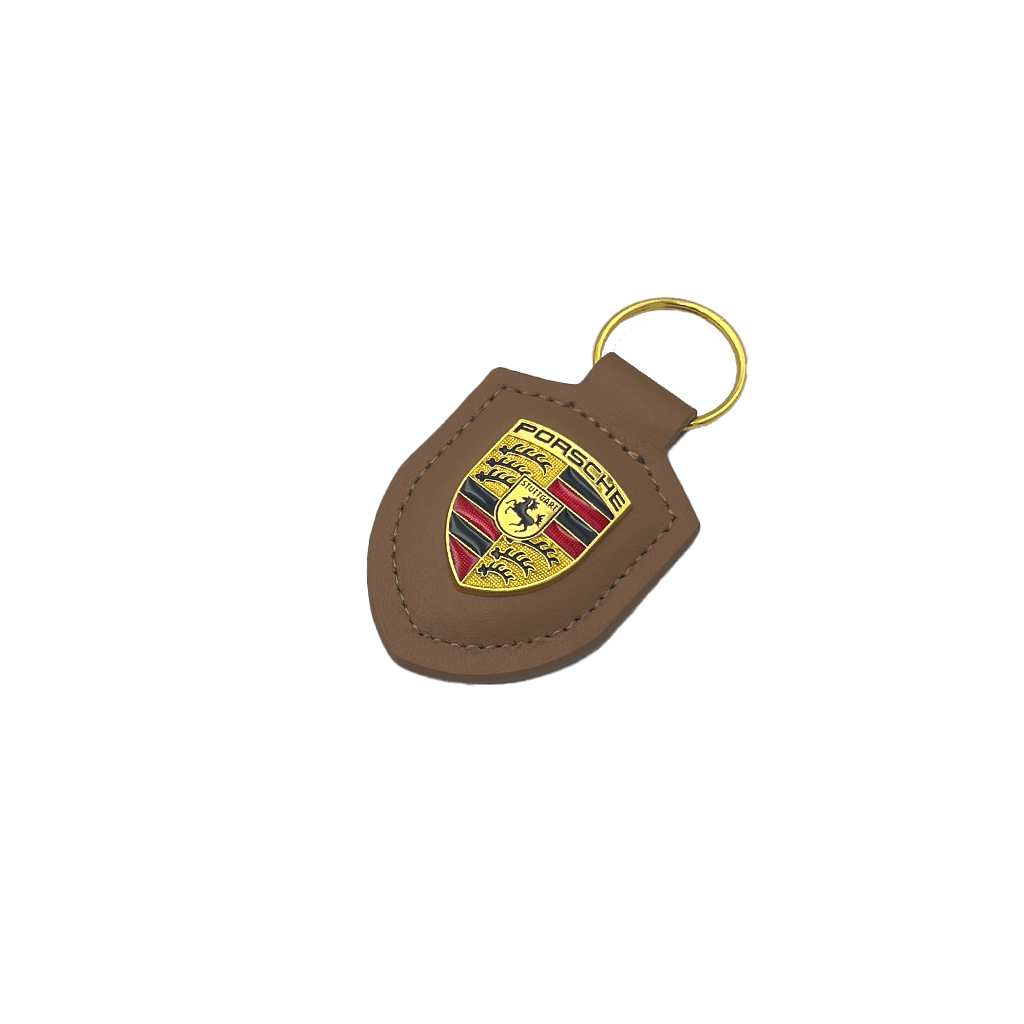 Porsche Keyring in Red Leather with Gold Logo