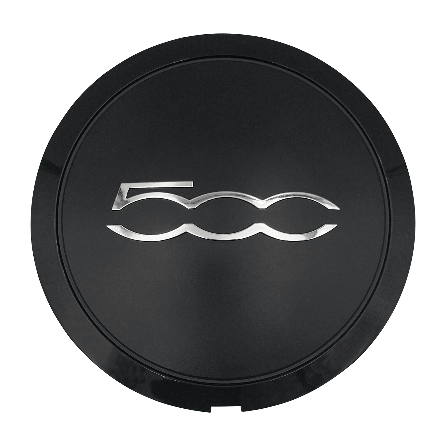4 pcs. Fiat 500 Center Caps Black with Chrome Text 133mm
