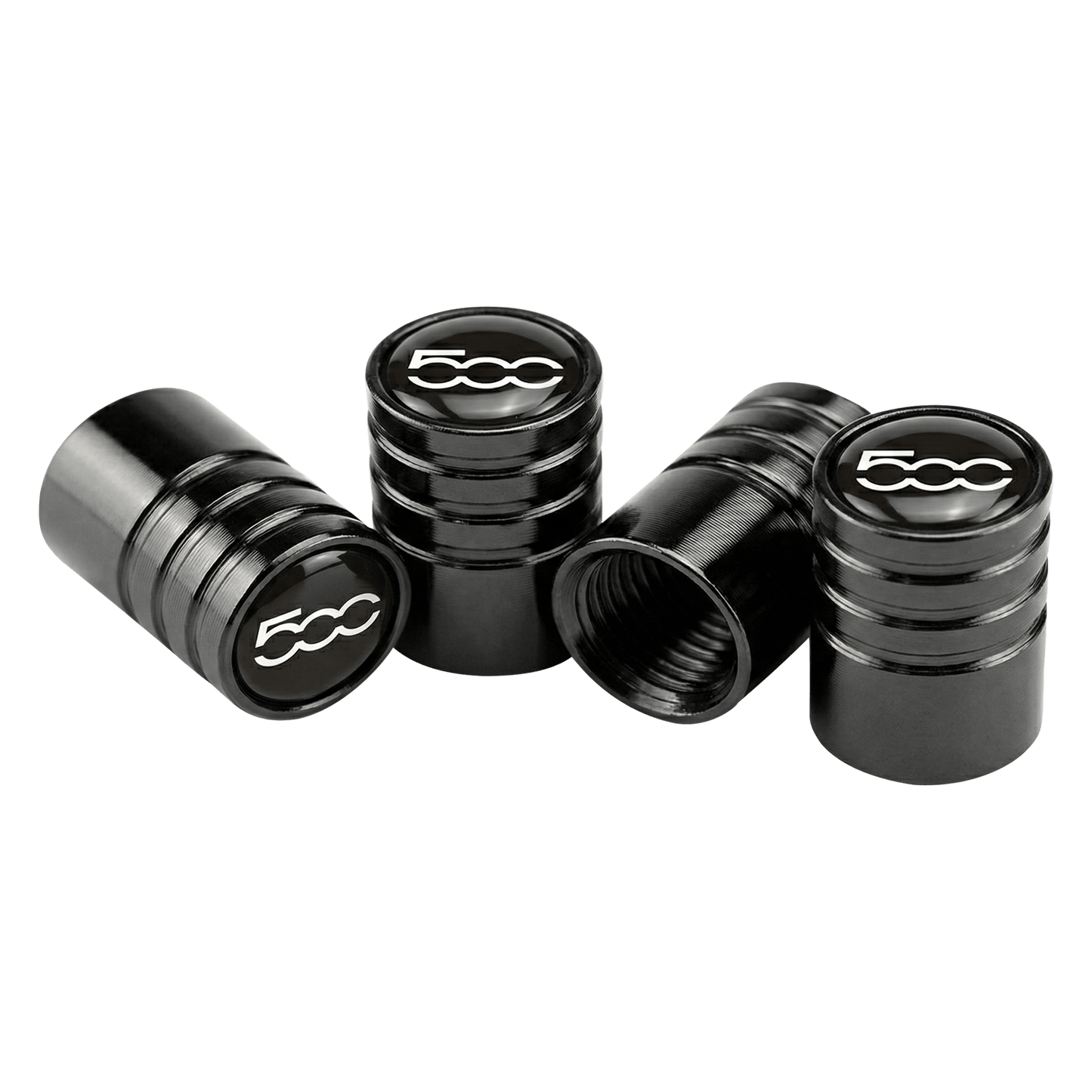 4 stk. Fiat 500 Logo Ventilhætter Sort Aluminium