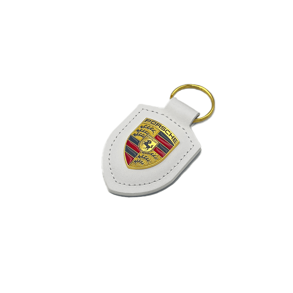 Porsche Keyring in Red Leather with Gold Logo