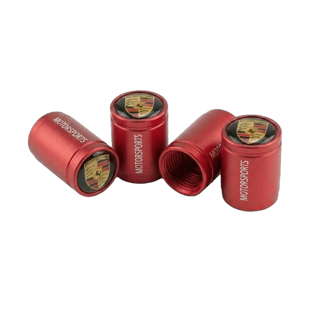 4 stk. Porsche Logo Ventilhætter i Rød Aluminium