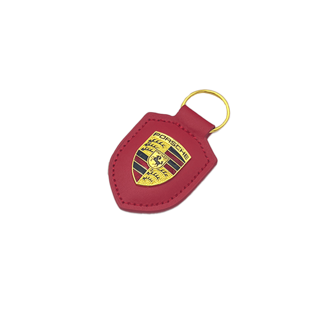 Porsche Keyring in Red Leather with Gold Logo