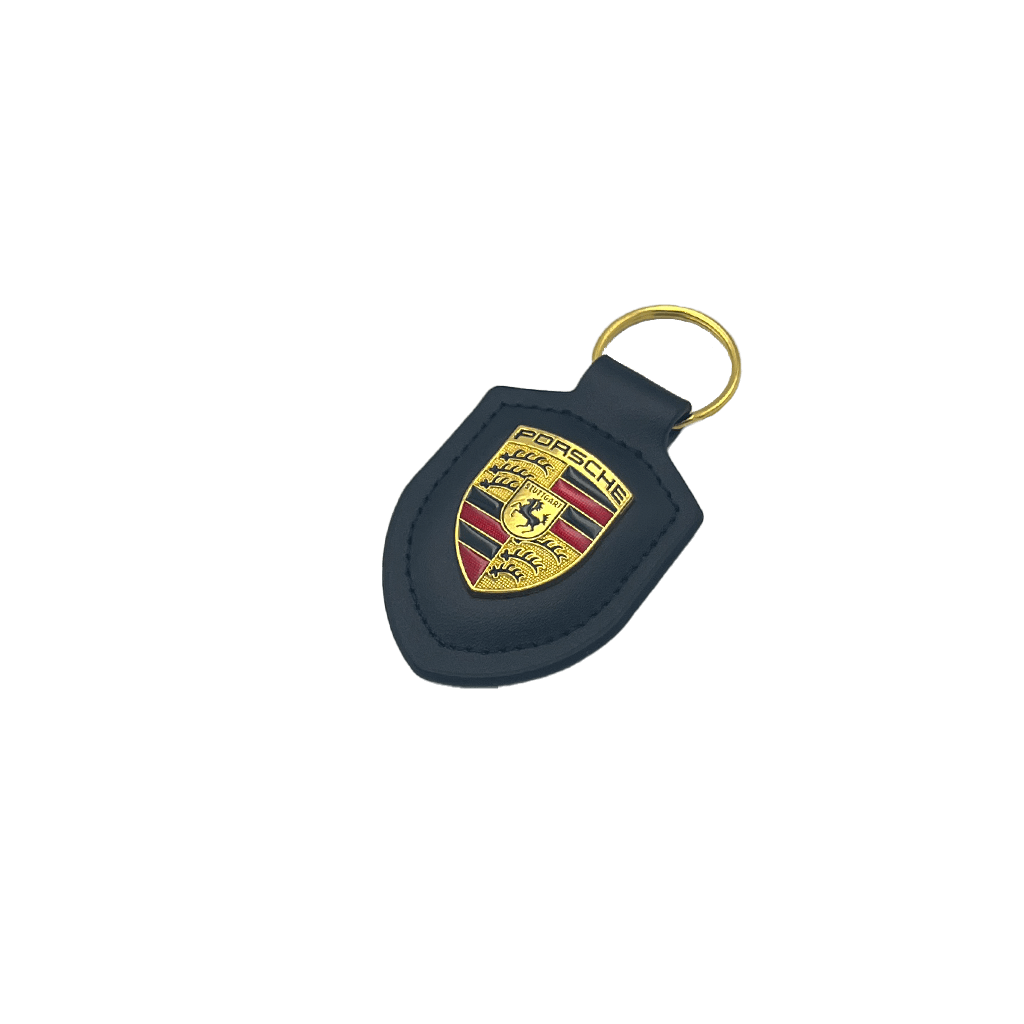 Porsche Keyring in Red Leather with Gold Logo