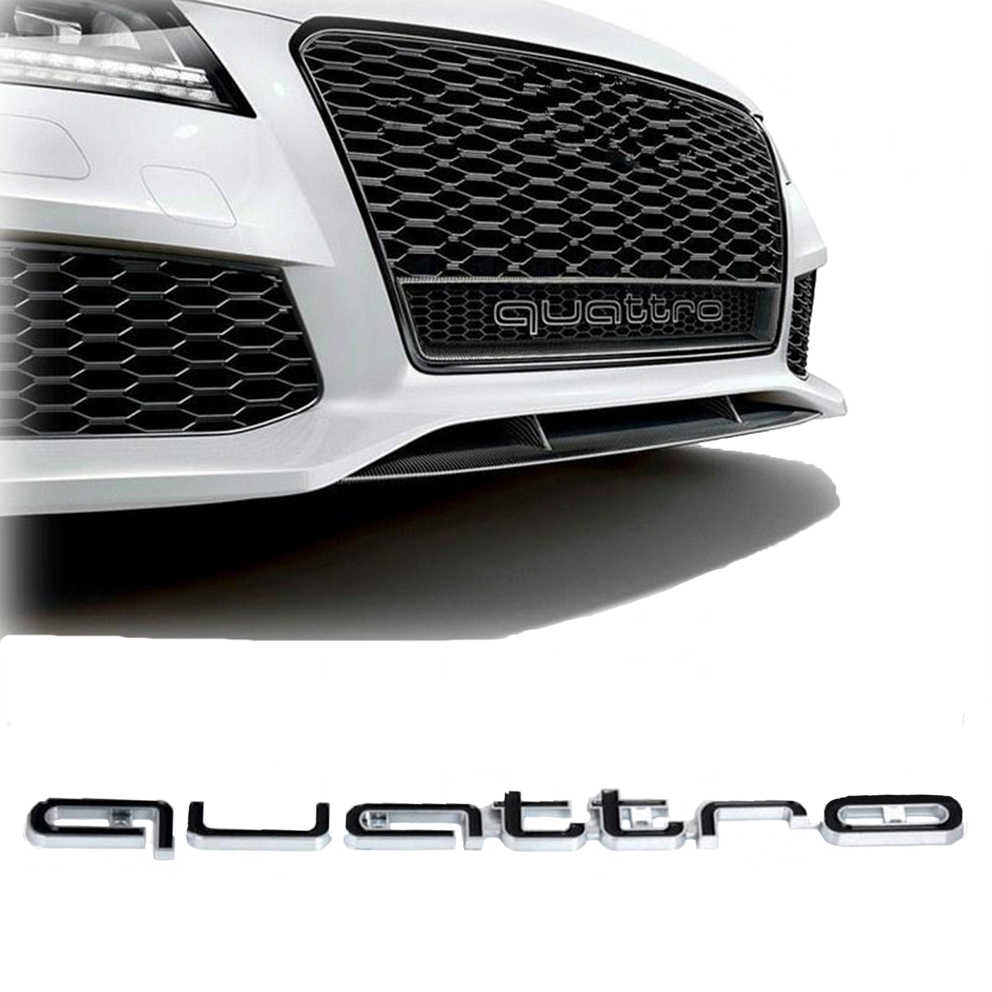Audi quattro Front Grill Emblem Gloss Black with Chrome Edge