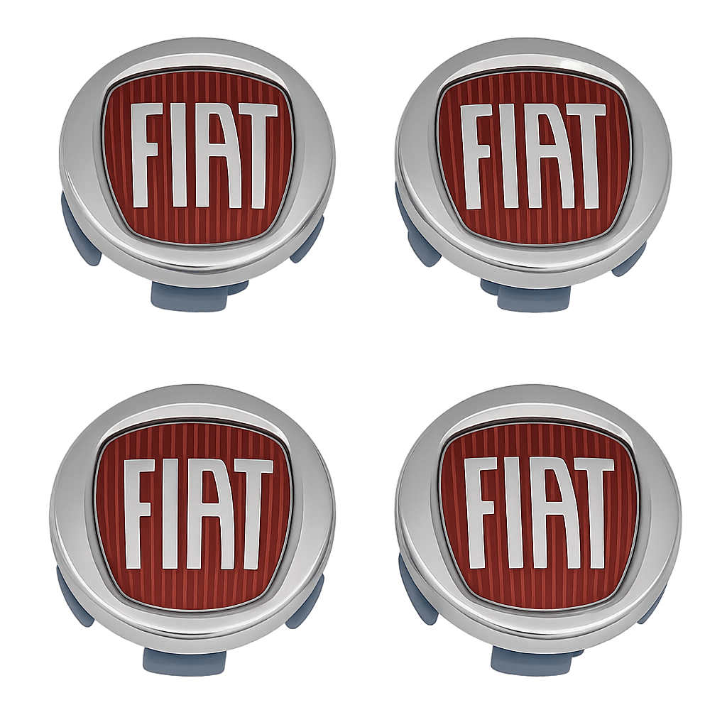4 pcs. Fiat 500 Center Caps in Red and Chrome 60mm