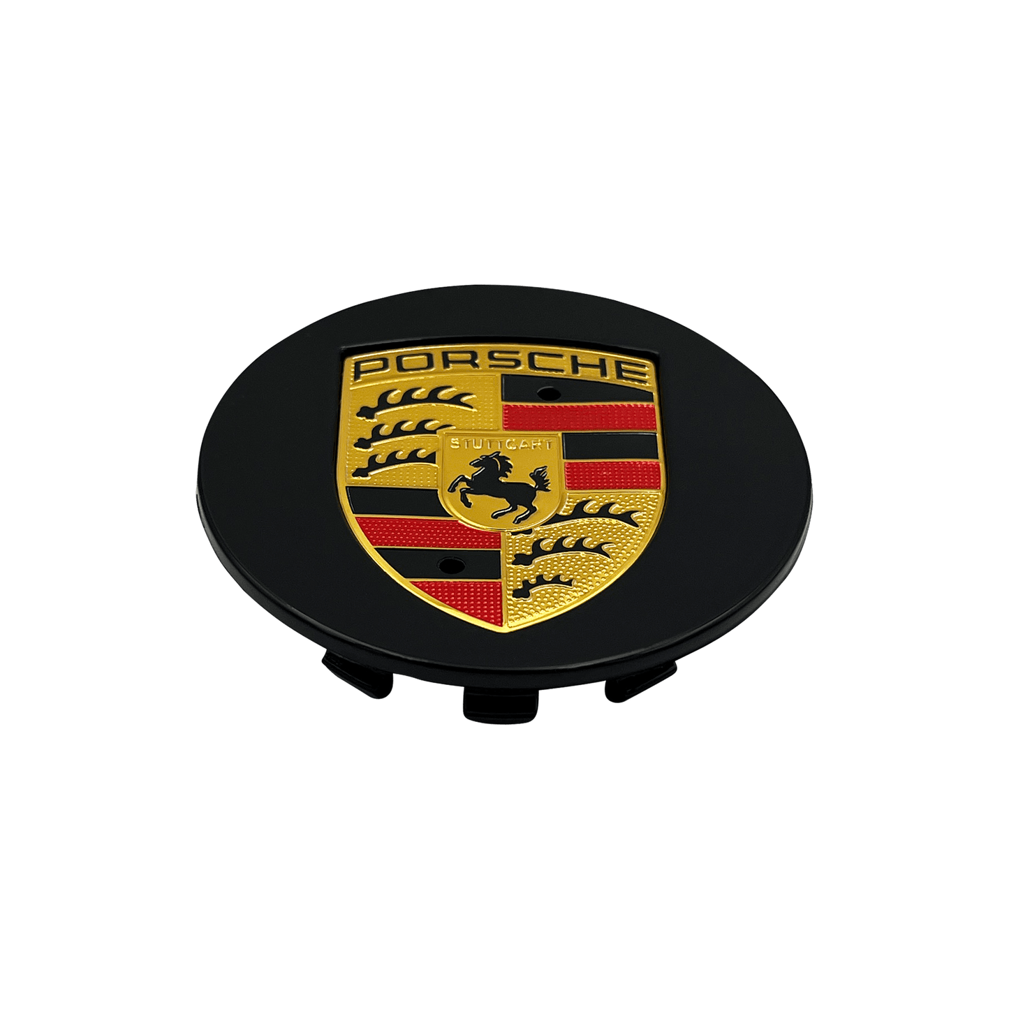 4 pcs. Porsche Center Caps in Black & Gold 76mm