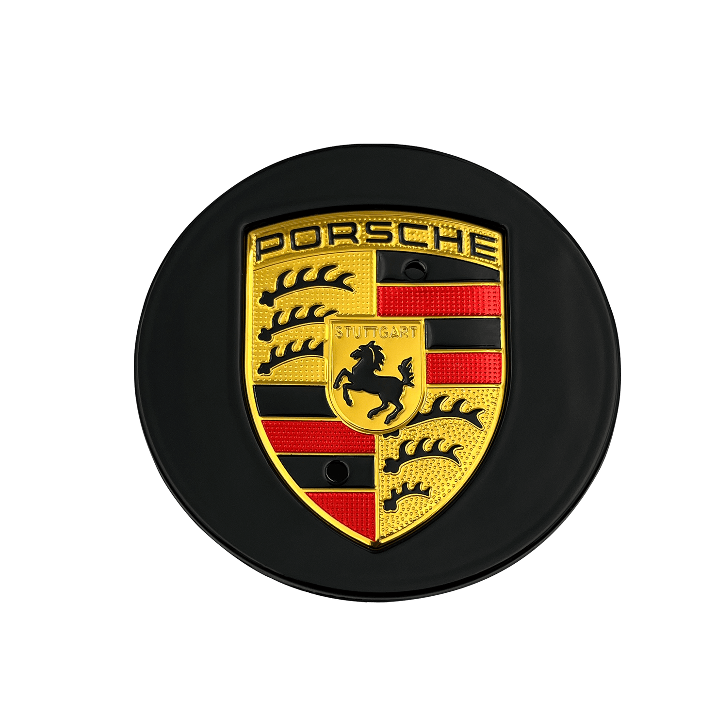 4 pcs. Porsche Center Caps in Black & Gold 76mm