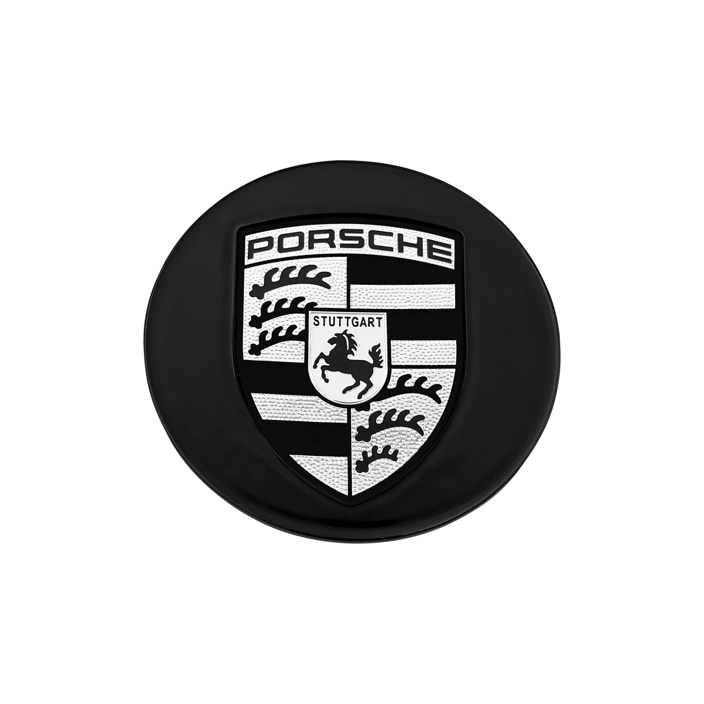 4 pcs. Porsche Center Caps in Black & White 76mm
