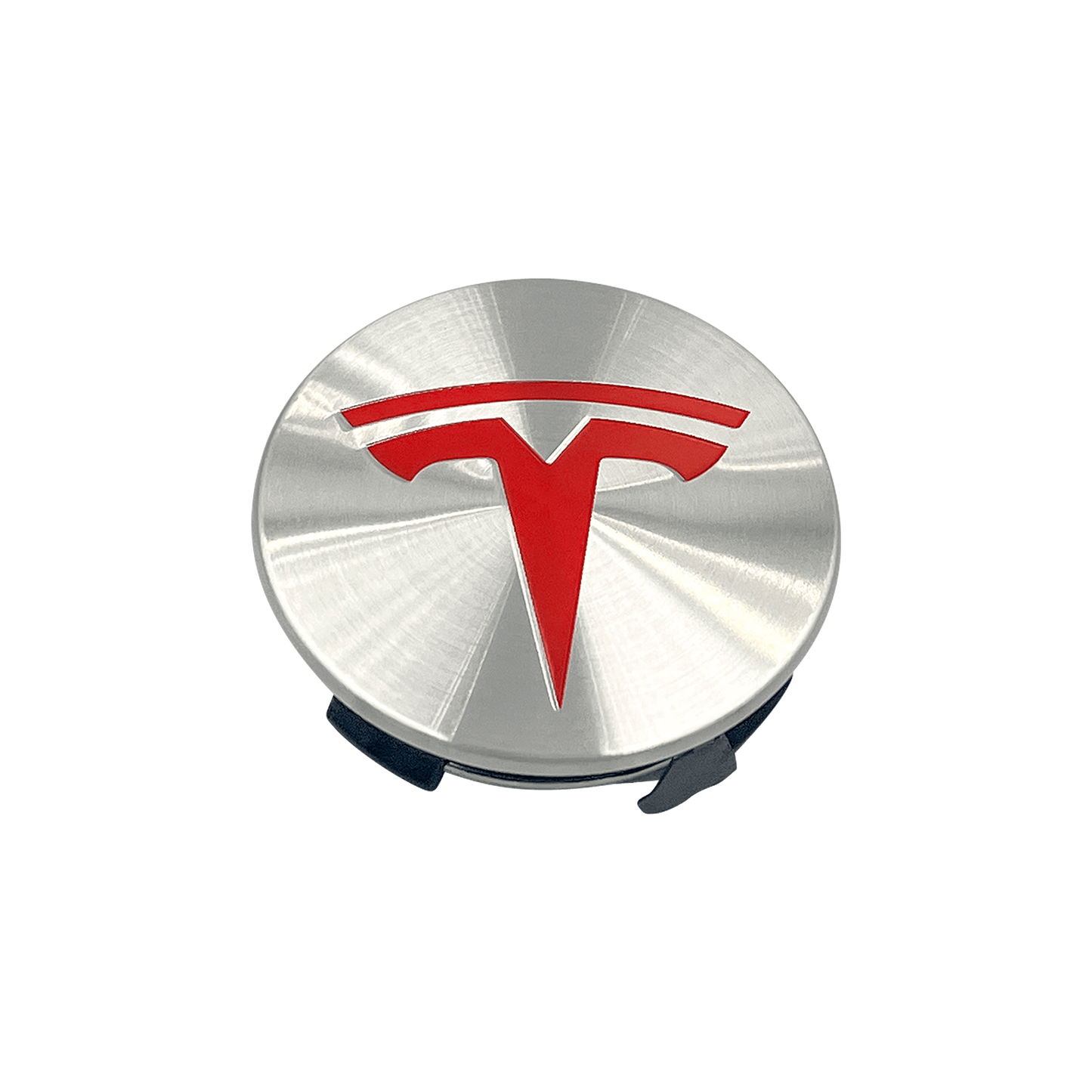 4 pieces. Red & Chrome Tesla Center Caps 57mm