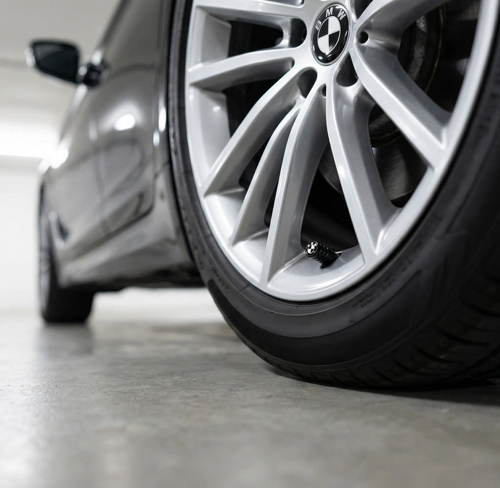 4 stk. BMW Sort/Hvid Logo Ventilhætter Sort Aluminium