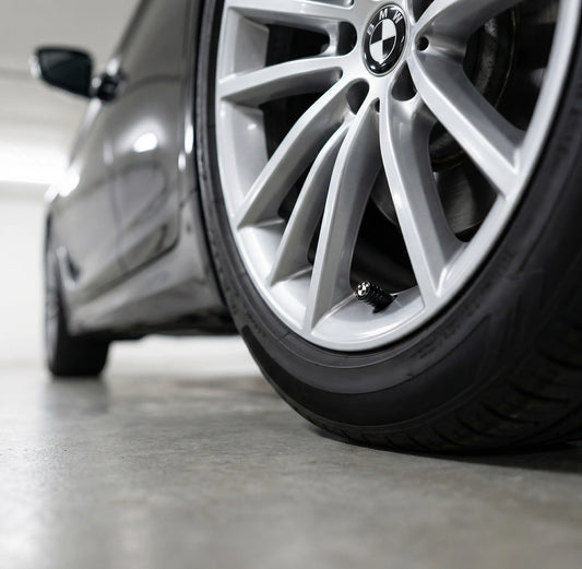 4 stk. BMW Sort/Hvid Logo Ventilhætter Sort Aluminium