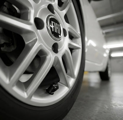 4 stk. Fiat 500 Logo Ventilhætter Sort Aluminium