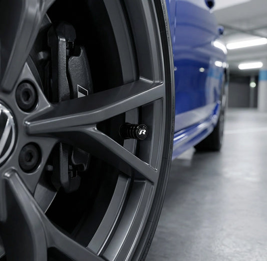4 stk. VW R-line Logo Ventilhætter Sort Aluminium