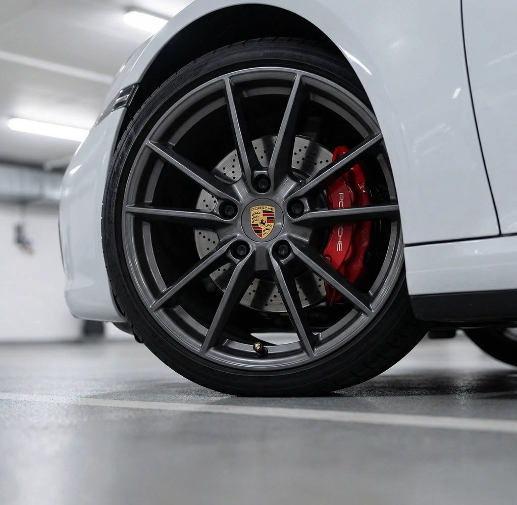 4 stk. Standard Porsche Logo Ventilhætter i Sort Aluminium