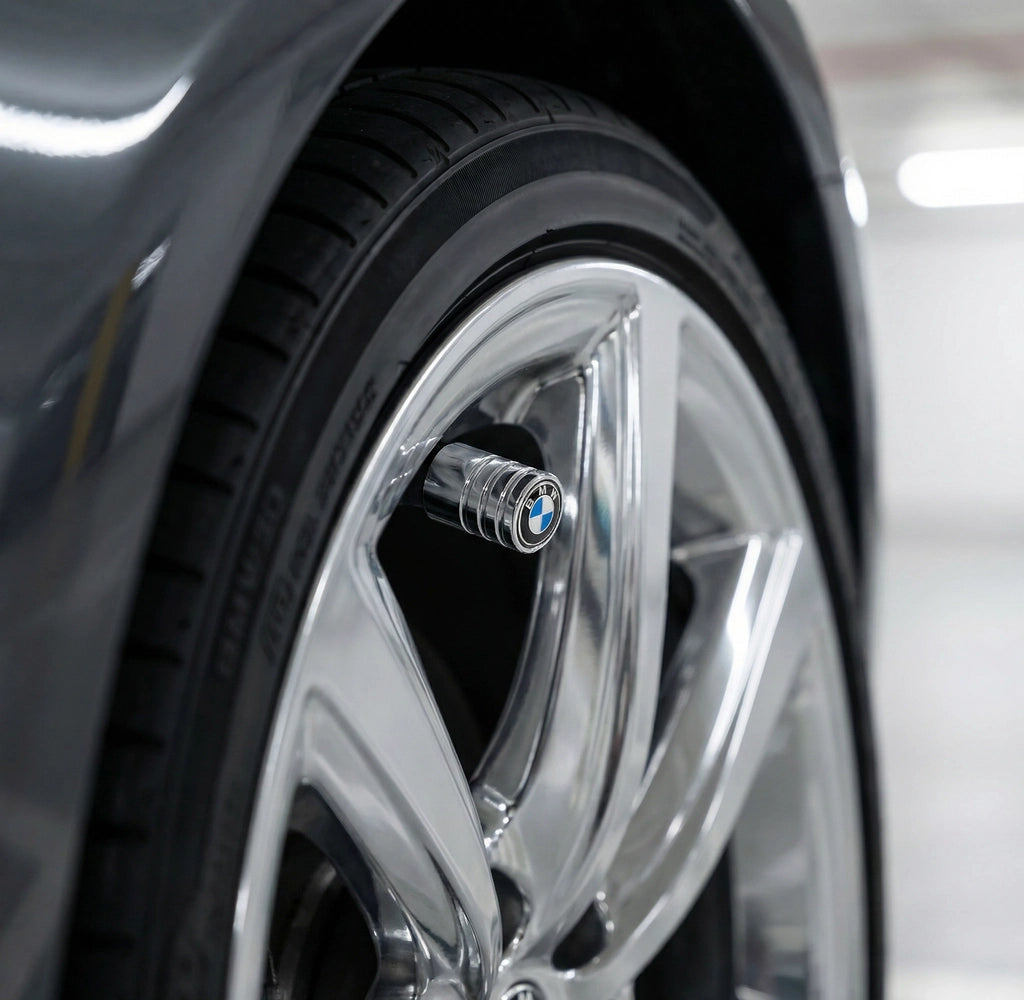4 stk. BMW Blå/Hvid Logo Ventilhætter Chrome Aluminium