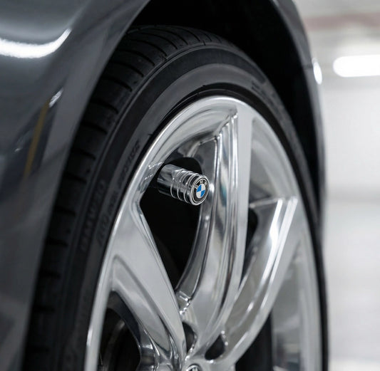 4 stk. BMW Blå/Hvid Logo Ventilhætter Chrome Aluminium