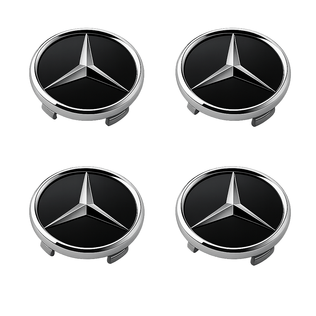 4 pcs. Black and Chrome Mercedes Center Caps