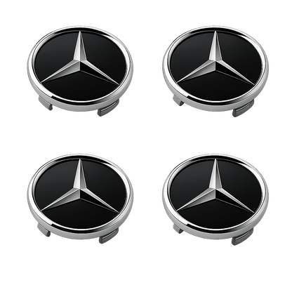4 pcs. Black and Chrome Mercedes Center Caps