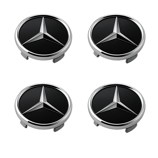 4 pcs. Black and Chrome Mercedes Center Caps