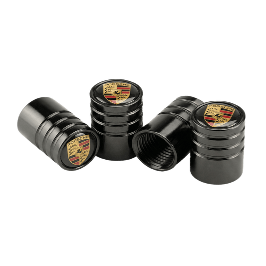 4 stk. Standard Porsche Logo Ventilhætter i Sort Aluminium