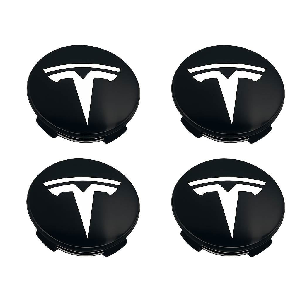 4 pcs. Black Tesla Center Caps with White Logo 57mm