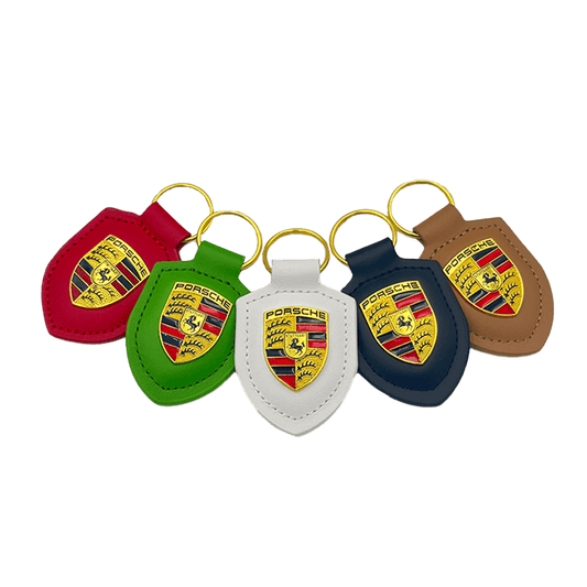 Porsche Keyring in Red Leather with Gold Logo
