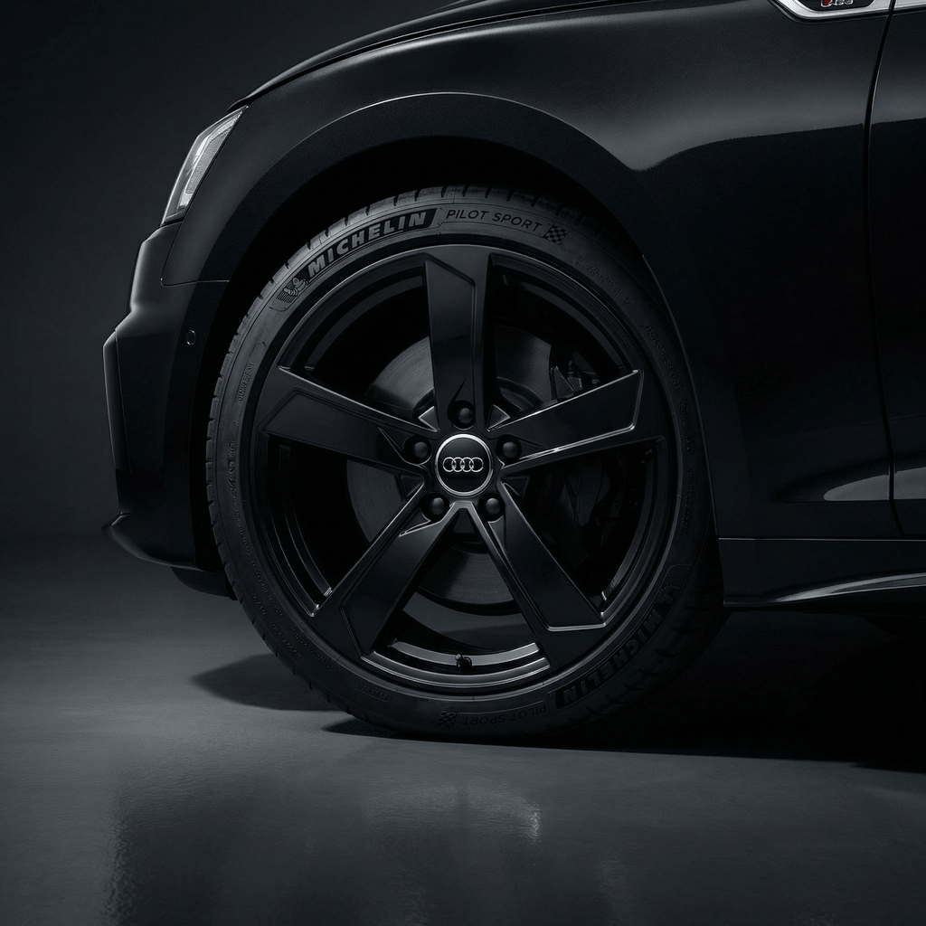 4 pieces. Black Audi Center Caps with Chrome Edge