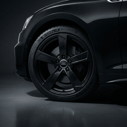 4 pieces. Black Audi Center Caps with Chrome Edge