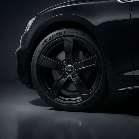 4 pieces. Black Audi Center Caps with Chrome Edge