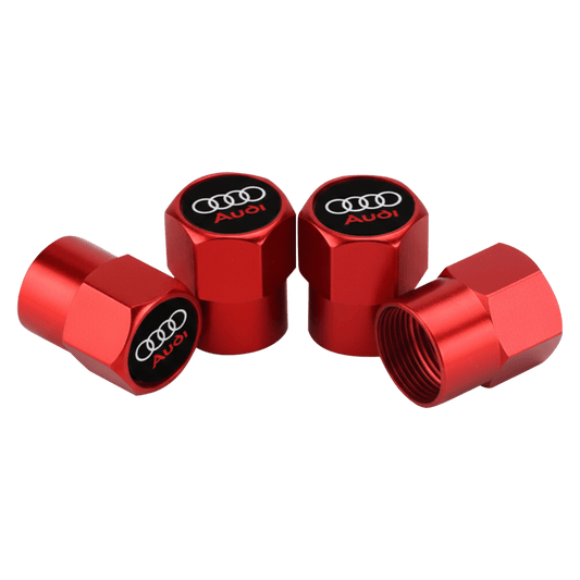 4 stk. Audi Logo Røde Aluminium Ventilhætter med Rød Tekst