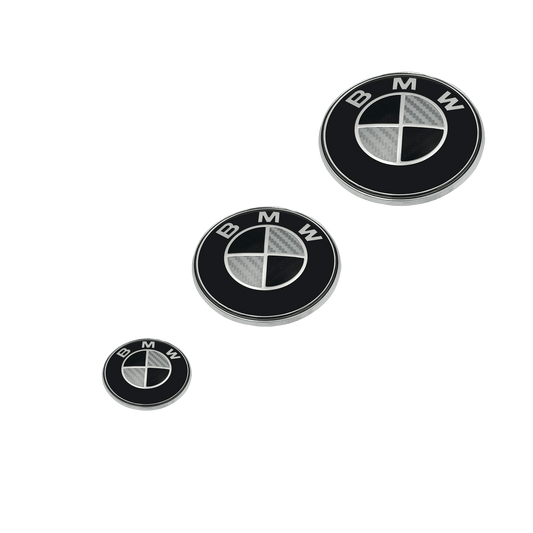 3 pcs. BMW Carbon Fiber Logo Bundle - Front, Rear and steering wheel logo