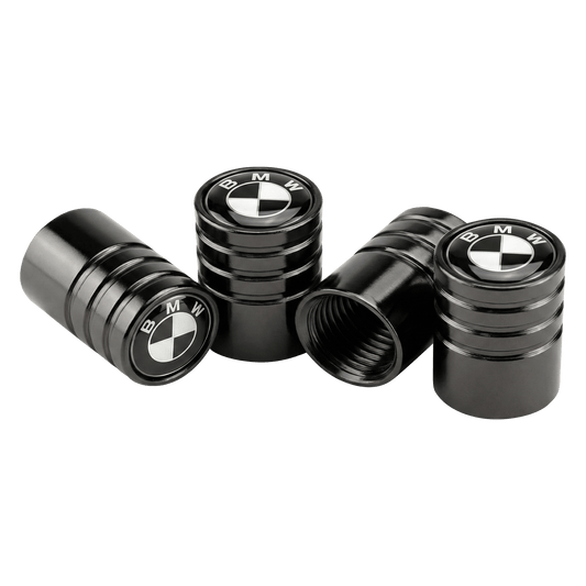 4 stk. BMW Sort/Hvid Logo Ventilhætter Sort Aluminium