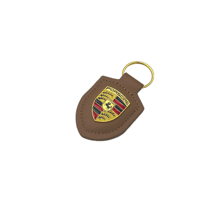 Porsche Keyring in Red Leather with Gold Logo