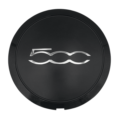 4 pcs. Fiat 500 Center Caps Black with Chrome Text 133mm