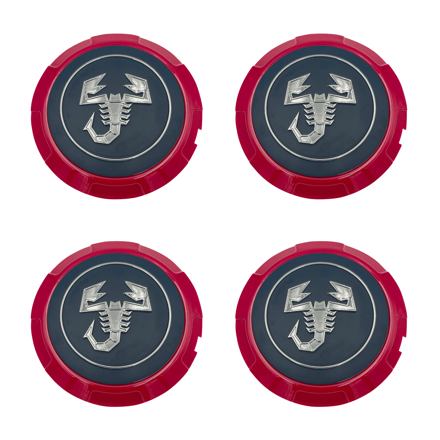 4 stk. Abarth Centerkapsler i Sort, Krom logo og Rød kant 133mm