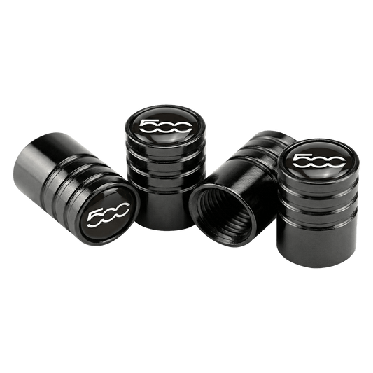 4 stk. Fiat 500 Logo Ventilhætter Sort Aluminium