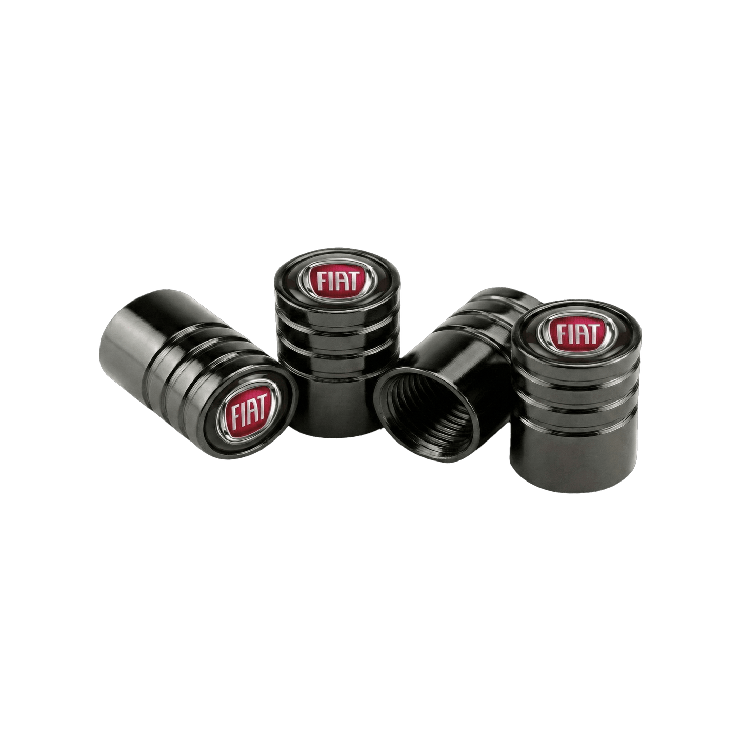 4 stk. Fiat Rødt  Logo Ventilhætter Sort Aluminium
