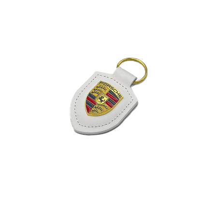 Porsche Keyring in Red Leather with Gold Logo