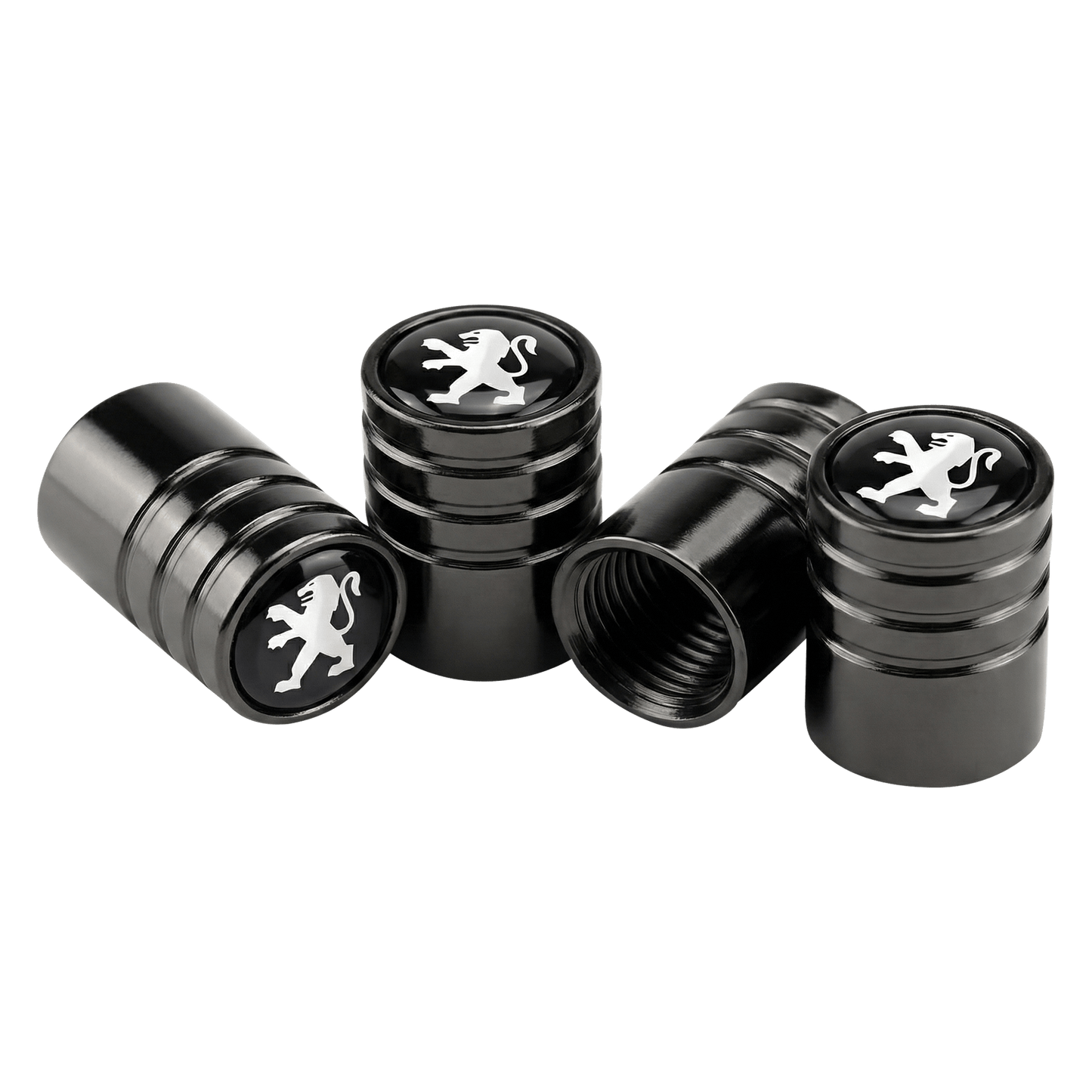 4 stk. Peugeot Logo Ventilhætter Sort Aluminium