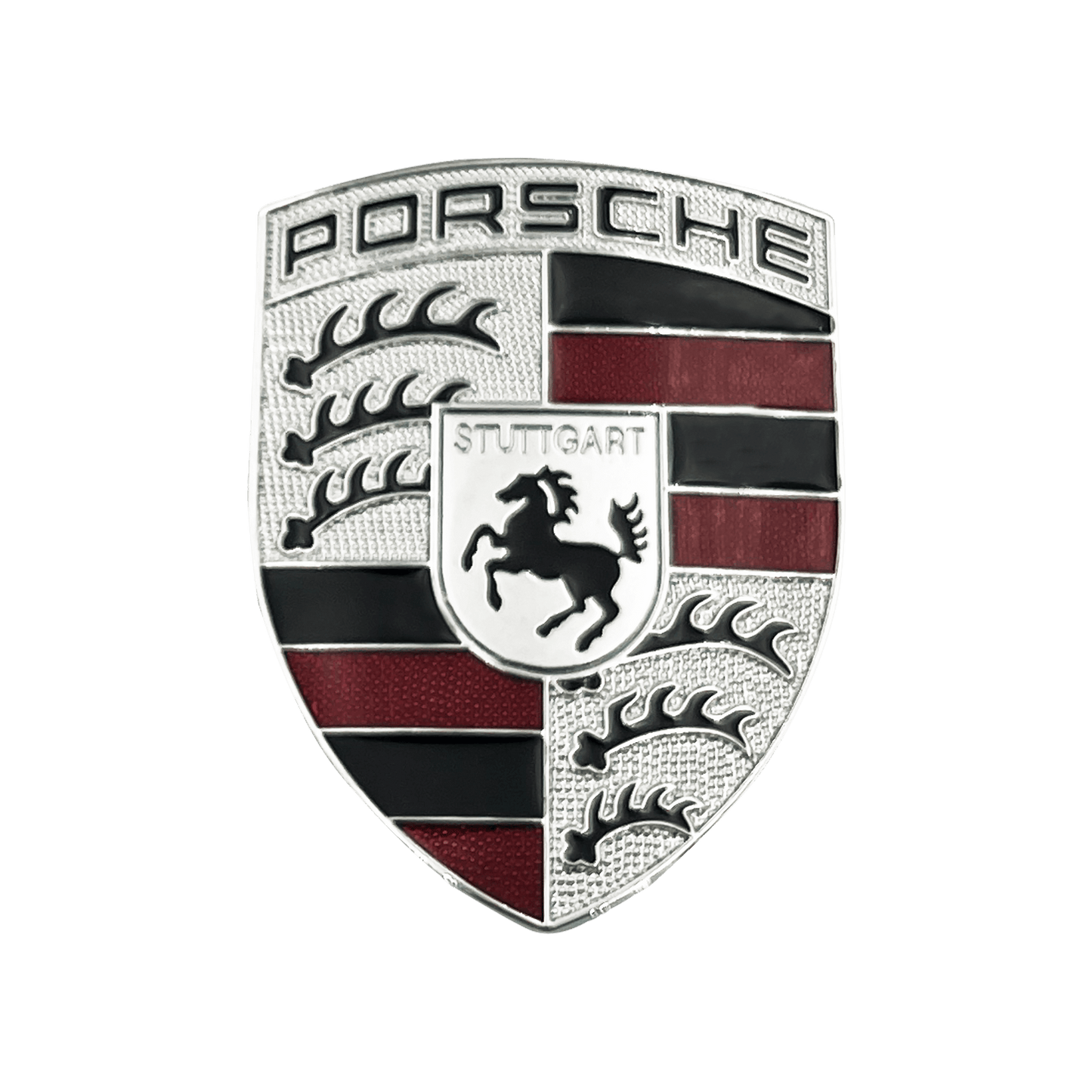 Porsche Front Logo 67 x 50mm Emblem in Silver and Black finish