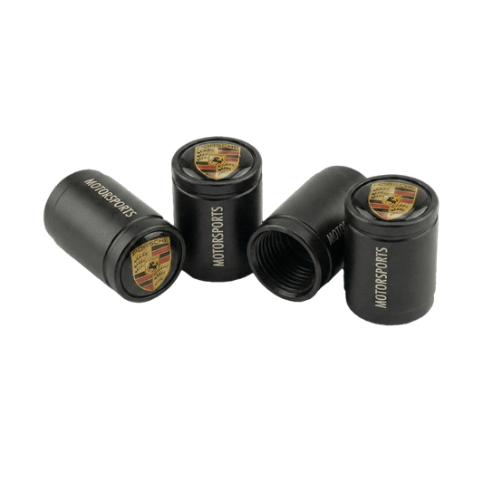 4 stk. Porsche Logo Sort/Hvid Ventilhætter i Sort Aluminium