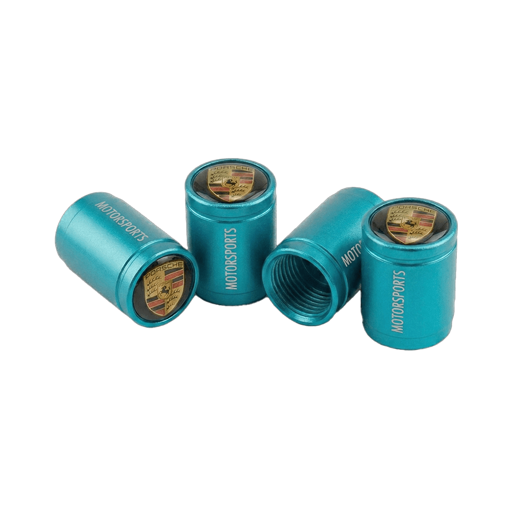 4 stk. Porsche Logo Ventilhætter i Turkis Aluminium