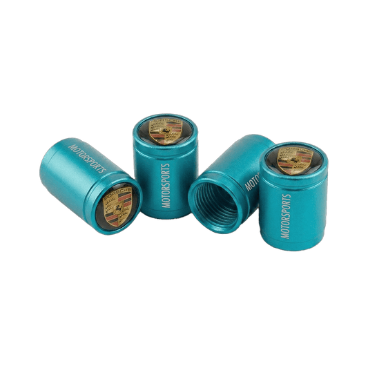 4 stk. Porsche Logo Ventilhætter i Turkis Aluminium