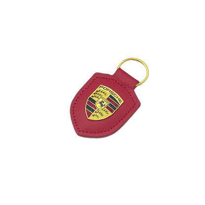 Porsche Keyring in Red Leather with Gold Logo