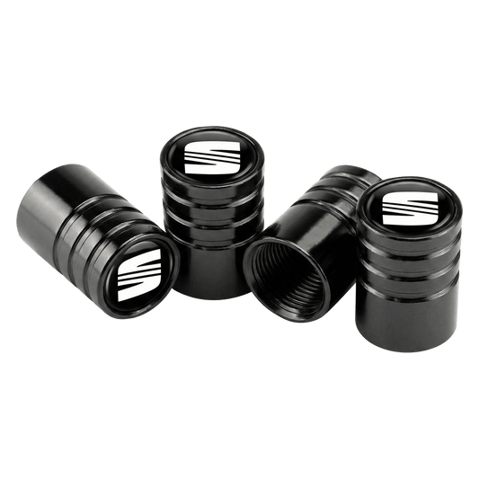 4 stk. Seat Logo Ventilhætter Sort Aluminium