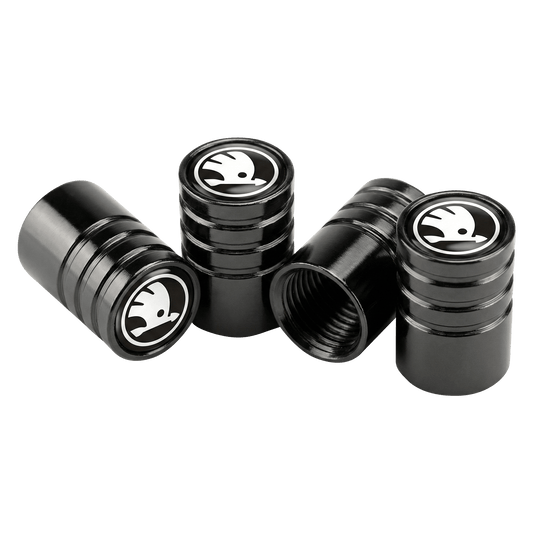 4 stk. Skoda Sort/Hvid 2022+ Logo Ventilhætter Sort Aluminium