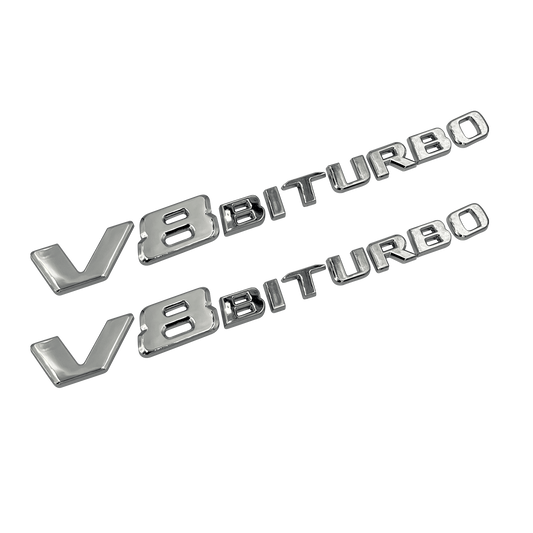 2 stk. Chrome Mercedes V8 Biturbo-emblemer