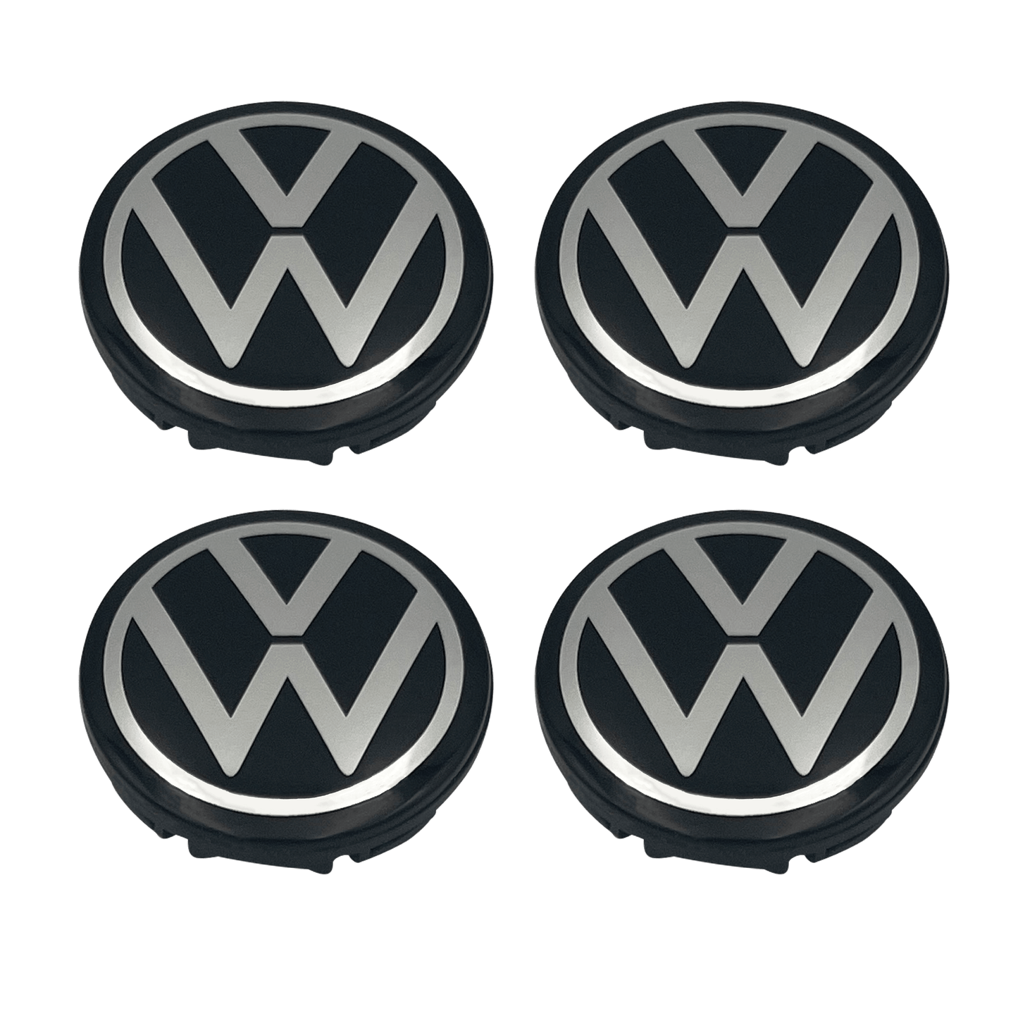 4 pcs. Black &amp; Chrome VW Center caps - New variant 